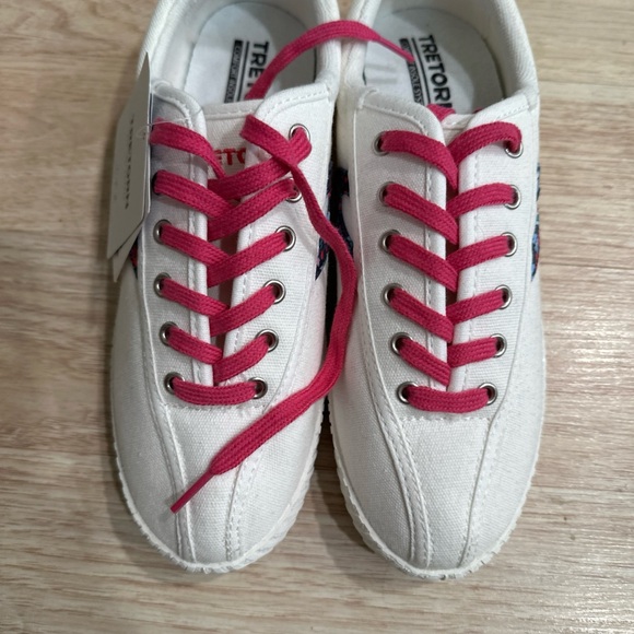 Tretorn Women's Sneakers in White with Pink Accents - Picture 2 of 11